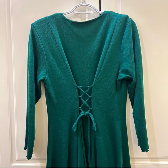California Rhythms Vintage 90s Green A Line Dress Sz L Back Tie Button Front - Picture 11 of 12